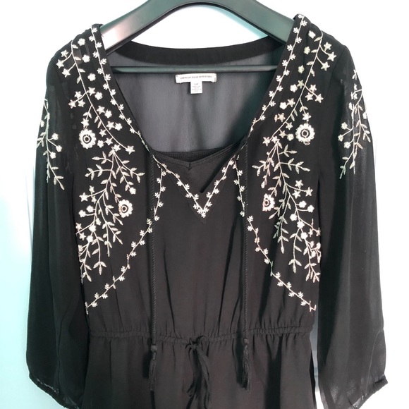 AEO Embroidered Black Dress - Picture 5 of 10